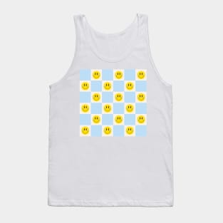 Smiley Pastel Checkered Pattern in Blue Tank Top